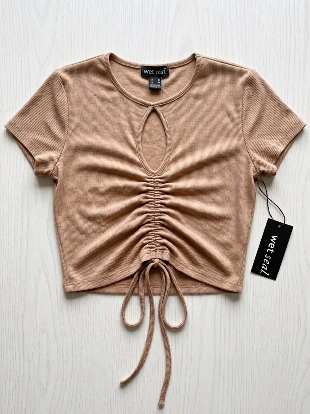 NWT Wet Seal Tan Ruched Keyhole Crop Top Y2K Women’s Medium